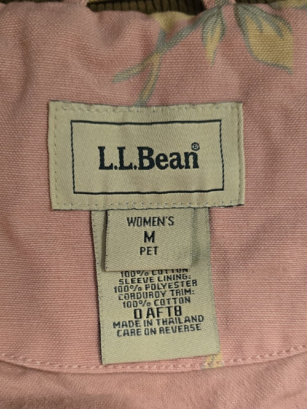 L.L. Bean Pink Floral Utility Jacket with Brown Corduroy Collar - Picture 4 of 4
